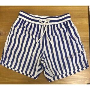Soobaya Men’s Blue &White Striped Swim Shorts Trunks Size Medium